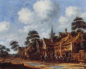 Officers Halting Before The Swan Inn