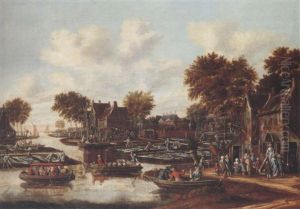 A Village And Bleaching Grounds On The Banks Of A River A Village And Bleaching Grounds On The Banks Of A River