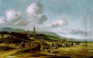 Strandansicht Von Scheveningen Mit Fischervolk
