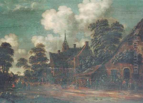 Figures Outside A Tavern In A Village Street - view 1