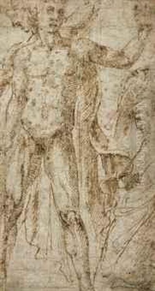 A Standing Male Nude With Subsidiary Studies Of A Male Figure - view 1
