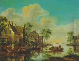 Dorf An Einem Flus Mit Booten Und Vielen Figuren by Thomas Heeremans
