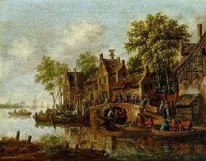Dorf An Einem Flus Mit Vielen Booten Und Figuren by Thomas Heeremans