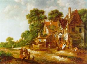 Feiernde Bauern Vor Einem Wirtshaus