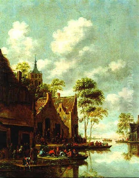 Dorf An Einem Flus Mit Vielen Figuren Und Booten - view 1