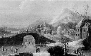 Figures On A Frozen River By A Town by Thomas Heeremans