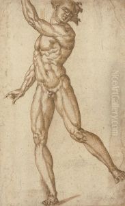 A Standing Male Nude With His Left Arm Raised