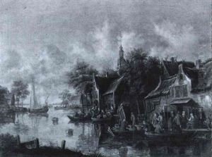 Paysage Fluvial Avec Personnages by Thomas Heeremans