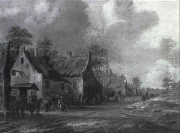 Village Street With Travellers And Peasants Outside The Half Moon Inn - view 1