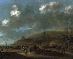 Der Strand Mit Der Heute Noch Existierenden Kirche Von Scheveningen