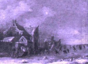 Winter Landscape With Peasants Feeding Their Horses by Thomas Heeremans