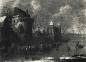 Winter Landscape With Figures In Sledges