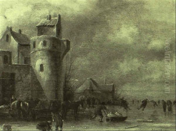 Winter Landscape With Figures In A Horse Drawn Sleigh - view 1