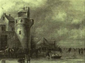 Winter Landscape With Figures In A Horse Drawn Sleigh