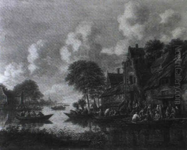 Inn By A River With Numerous Peasants In Rowing Boats - view 1