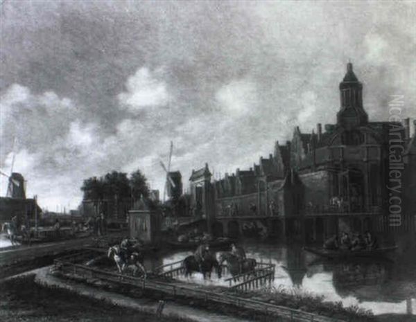 View Of The Haarlempoort, Amsterdam, With Townsfolk In Boats - view 1