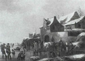A Winter Landscape With Figures Conversing On A Frozen River Beneath The Walls Of A Town by Thomas Heeremans