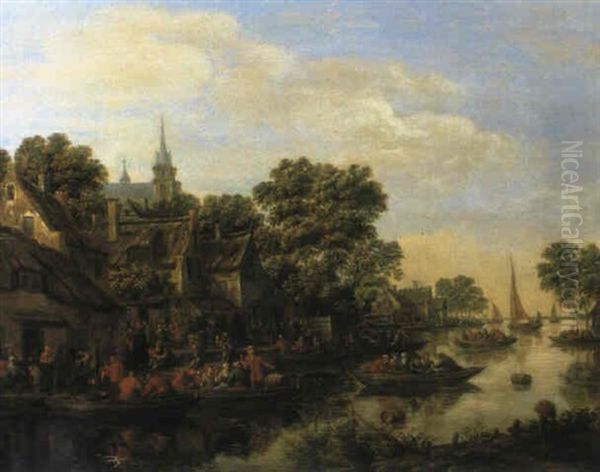 Ein Dorf Am Fluss Mit Vielen Booten Und Figuren - view 1
