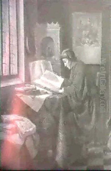 A Young Man Studying At A Table By A Window - view 1