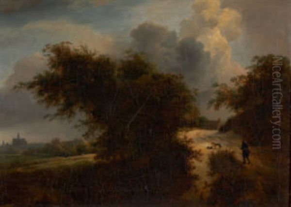 Landschaft Mit Reisigsammler Und Hunden - view 1