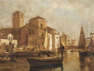 Kanalpartie Bei Venedig by Gustav Adolf Van Hees