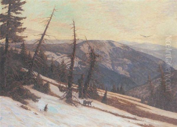 A Wolf In An Extensive Alpine Winter Landscape - view 1