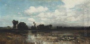 Feeding Geese By The Marshes by Karl Heffner