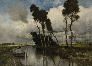 Flusslandschaft Mit Birken by Karl Heffner