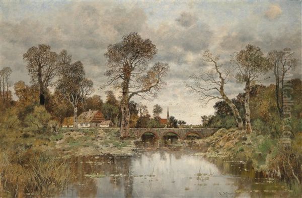River Landscape With Stone Bridge - view 1