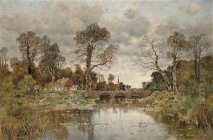 River Landscape With Stone Bridge