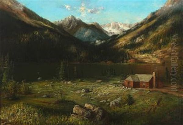 Mountainscape With A House By A Lake - view 1