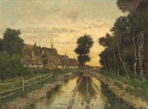 Nach Dem Unwetter: Bauernkaten Entlang Einer Dorfstrasse Im Herbst by Karl Heffner