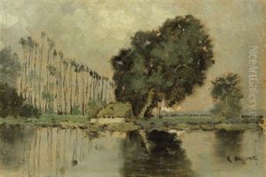 Nordische Landschaft Mit See Und Pappeln