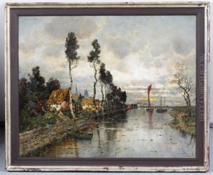 Hollandische Fluslandschaft Wahrend Eines Gewitters Hollandische Fluslandschaft Wahrend Eines Gewitters