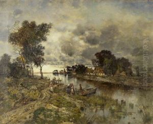 Abendstimmung In Flusslandschaft by Karl Heffner