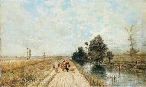 Landschaft Mit Schaferin Und Angler by Karl Heffner