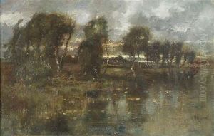Birkengesaumter See Bei Sonnenuntergang