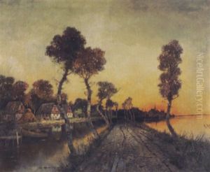 Abendstimmung Mit Fischerdorf Und Birkenallee Abendstimmung Mit Fischerdorf Und Birkenallee