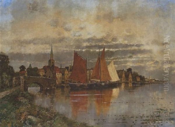 Fischerboote Im Hafen Einer Niederlandischen Stadt - view 1