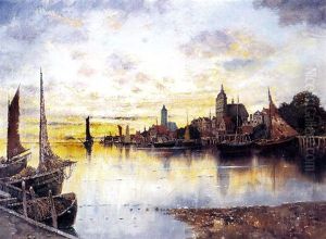 Blick Auf Eine Hafenstadt An Der Ostsee by Karl Heffner