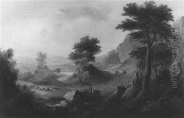 Idyllische Landschaft Mit Weidenden Kuhen Und Schafen - view 1