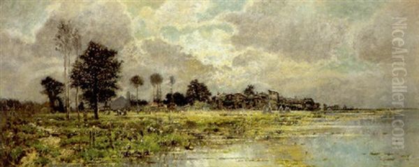 Fuhlingslandschaft Mit Einem Dorf Am Wasser - view 1