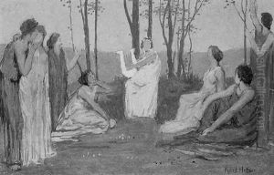 Antik Gekleidete Frauen Lauschen Einer Lyraspielerin by Karl Heffner