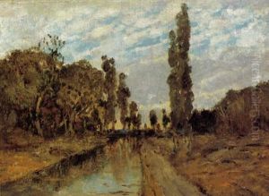 Kleine Fluslandschaft Mit Pappeln
