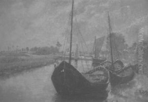 Niederlandische Kanallandschaft Im Sommer by Karl Heffner