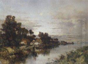 Houses On The Brink Of The Woods In A River Landscape