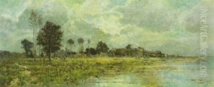 Fruhlingslandschaft Mit Einen Dorf Am Wasser by Karl Heffner