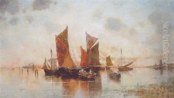 Sailing Boats On An Estuary, A Town Beyond - view 1