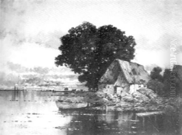 Quiet Lake With Cottage And Boat - view 1