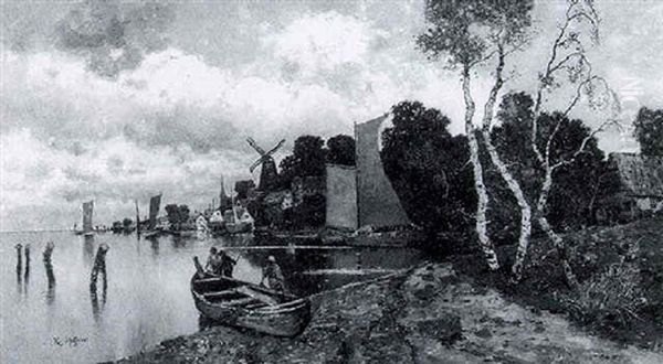 A River Landscape With Fishermen And A Dutch Town - view 1